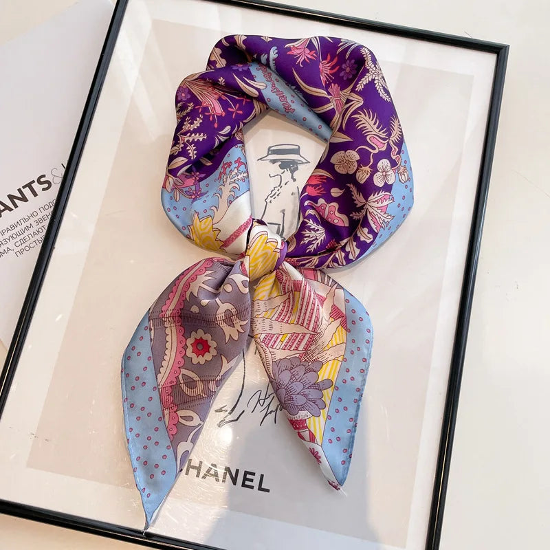 Silky Equestrian Print Square Scarf 27.5×27.5 in – Satin Neck Wrap Hair Tie Headband for Women | Thomler