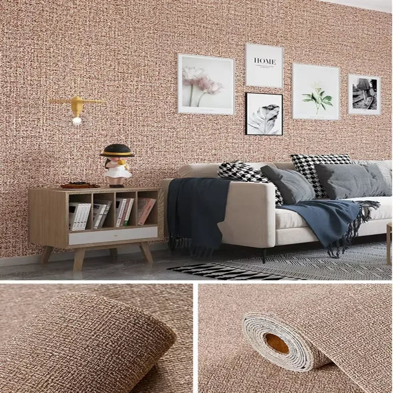 Wallpaper Linen Texture 50.0 cm Peel Stick 3D Wall Panel Living Room Bedroom Moisture Resistant Self Adhesive Covering | Thomler