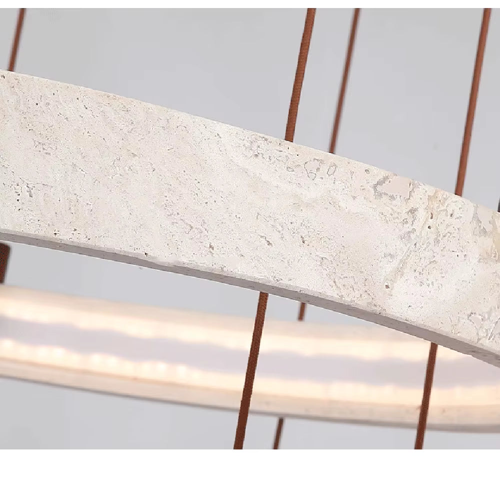 Circular Stone Pendant Light with Ambient Glow – Natural Travertine Ceiling Fixture for Modern Dining Rooms | Thomler