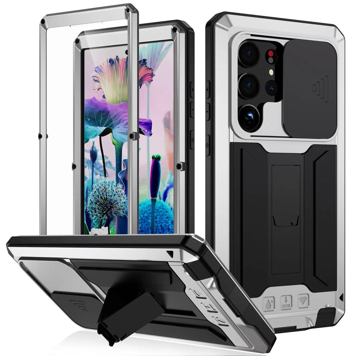 Heavy-Duty Samsung Galaxy S23 Armor Case with Built-In Screen Shield & Kickstand for Hands-Free Use | Thomler