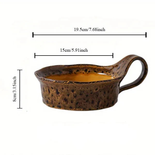 Breakfast Bowl Stoneware 6 in Rustic Ceramic Handled Dining Table Soup Salad Oatmeal Bowl | Thomler