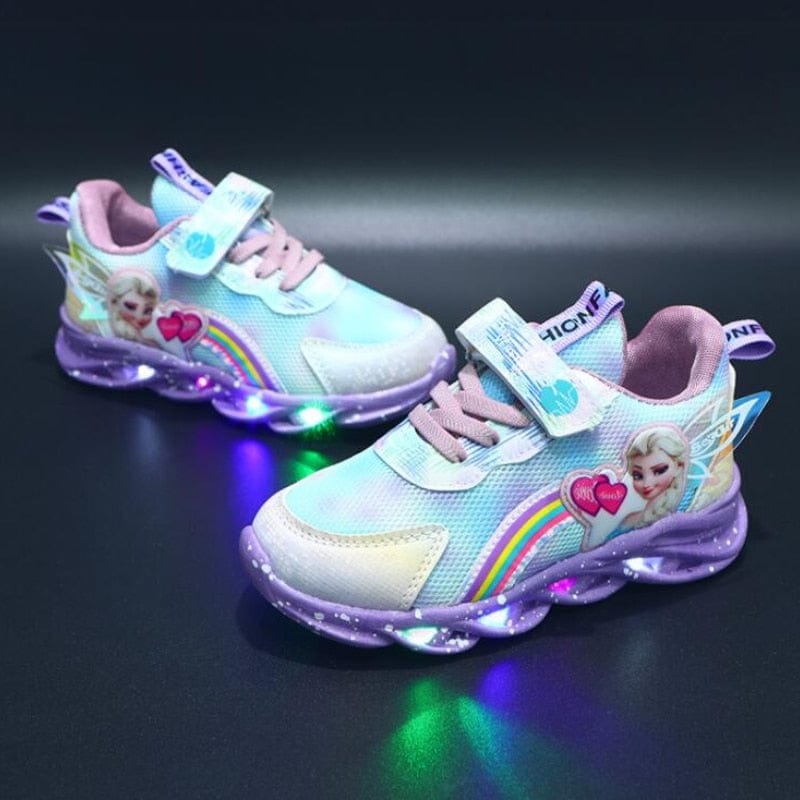 Kids Trainers Mesh LED Sole Pink Rainbow Velcro Everyday School Play Glitter Light Up Sneakers | Thomler