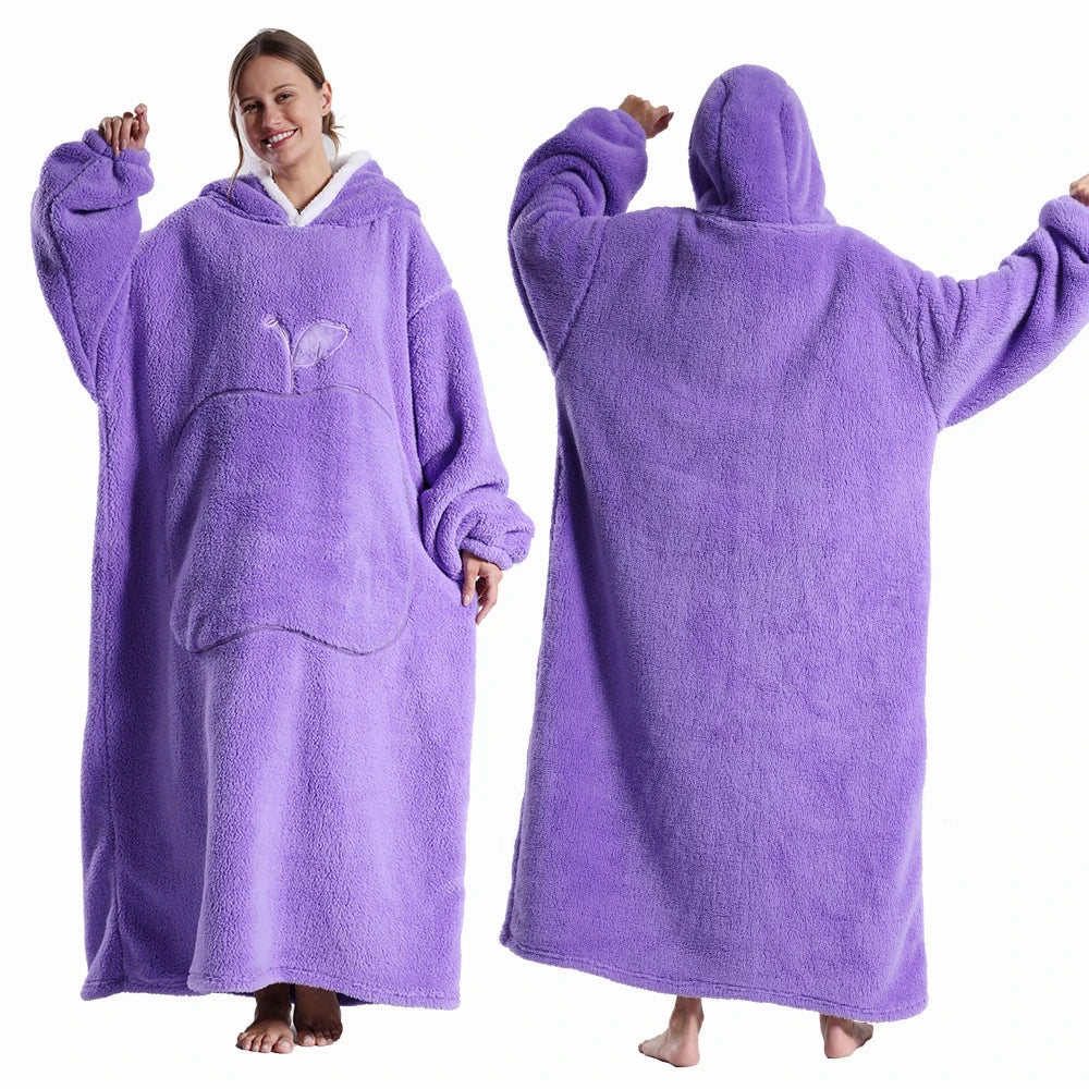 Oversized Hooded Blanket Sweatshirt with Sleeves & Pocket for Adults – Ultra-Soft Sherpa Fleece Wearable Throw for Lounging & Cold Weather | Thomler