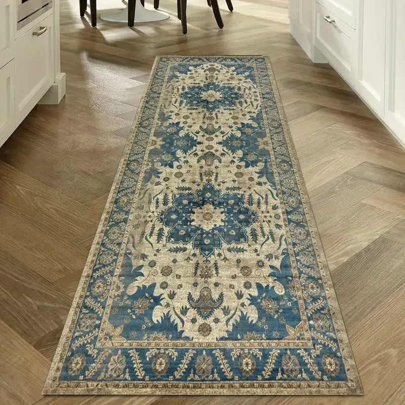 Machine Washable Runner Rug Non-Slip Crystal Velvet Hallway Kitchen Entryway Carpet Vintage Print Absorbent Mat for Corridors Bathrooms | Thomler
