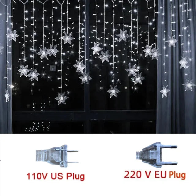 Snowflake Cascading Window Curtain Lights 10.5 ft LED String with 8 Modes for Indoor Outdoor Holiday Decoration | Thomler
