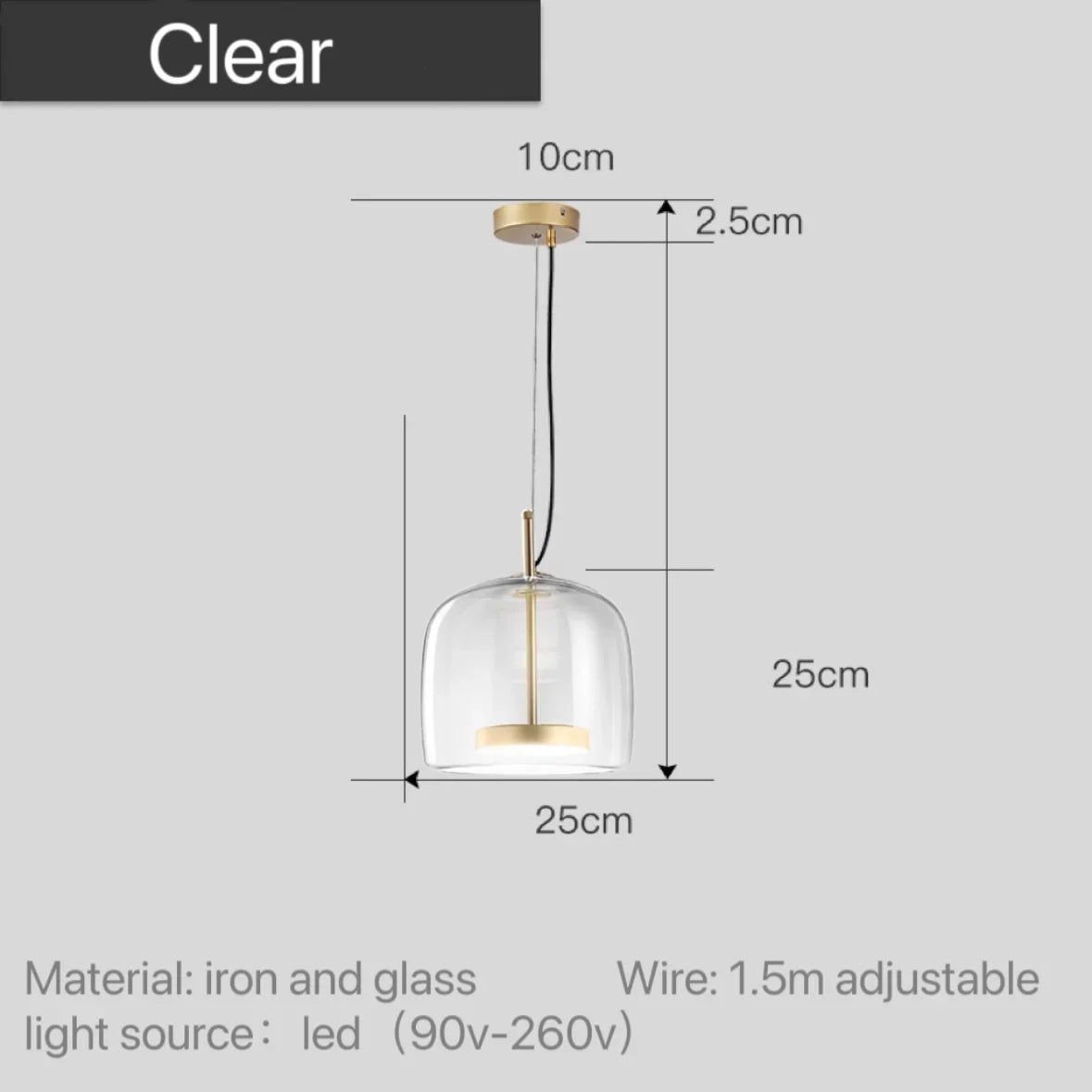 Glass Globe Hanging Fixture Adjustable Ceiling Light for Kitchen Island Dining Room Living Space | Amber Clear Gray in 6 10 or 14 Inch Diame | Thomler