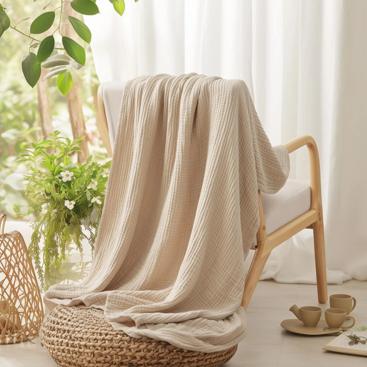 Six-Layer Pure Cotton Muslin Throw Blanket for Bed & Couch – Year-Round Comfort for Sensitive Skin | Thomler