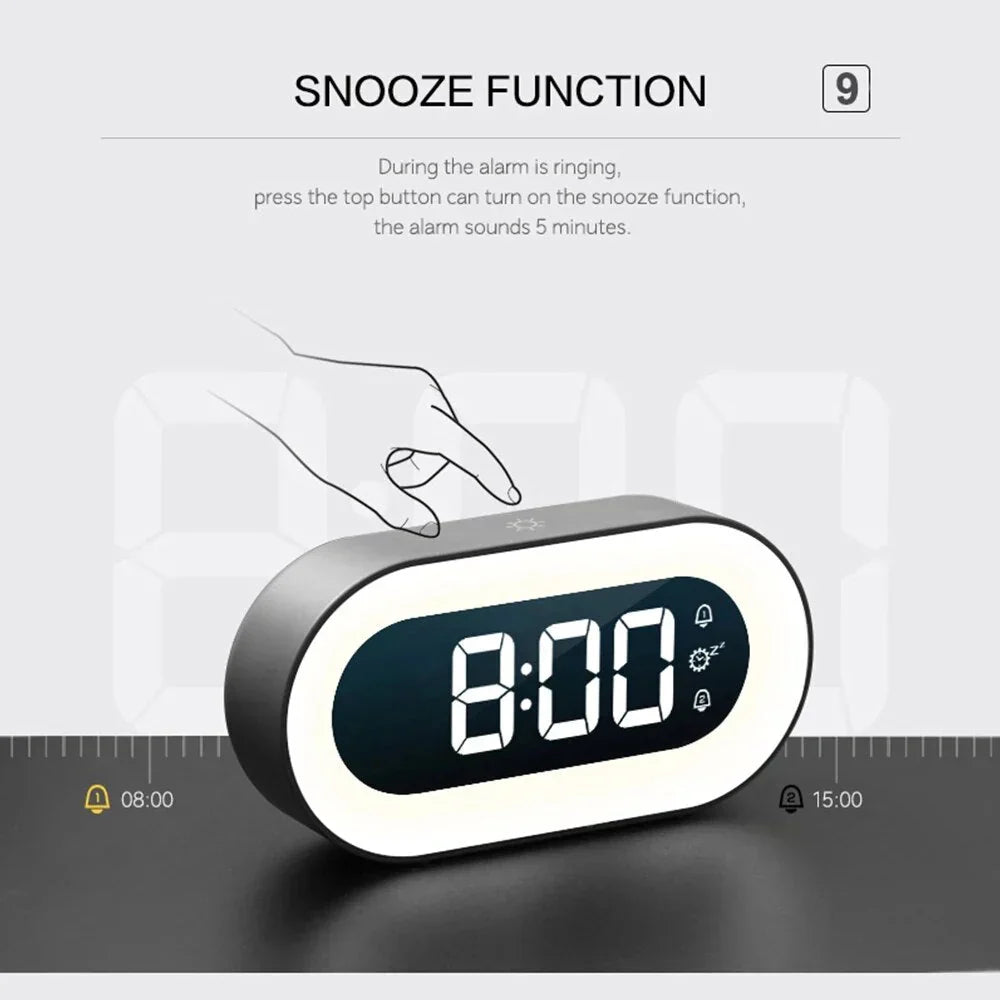 Alarm Clock LED Display USB Rechargeable Dimmable Night Light Bedroom Travel Wake Up Clock With Soothing Sounds | Thomler