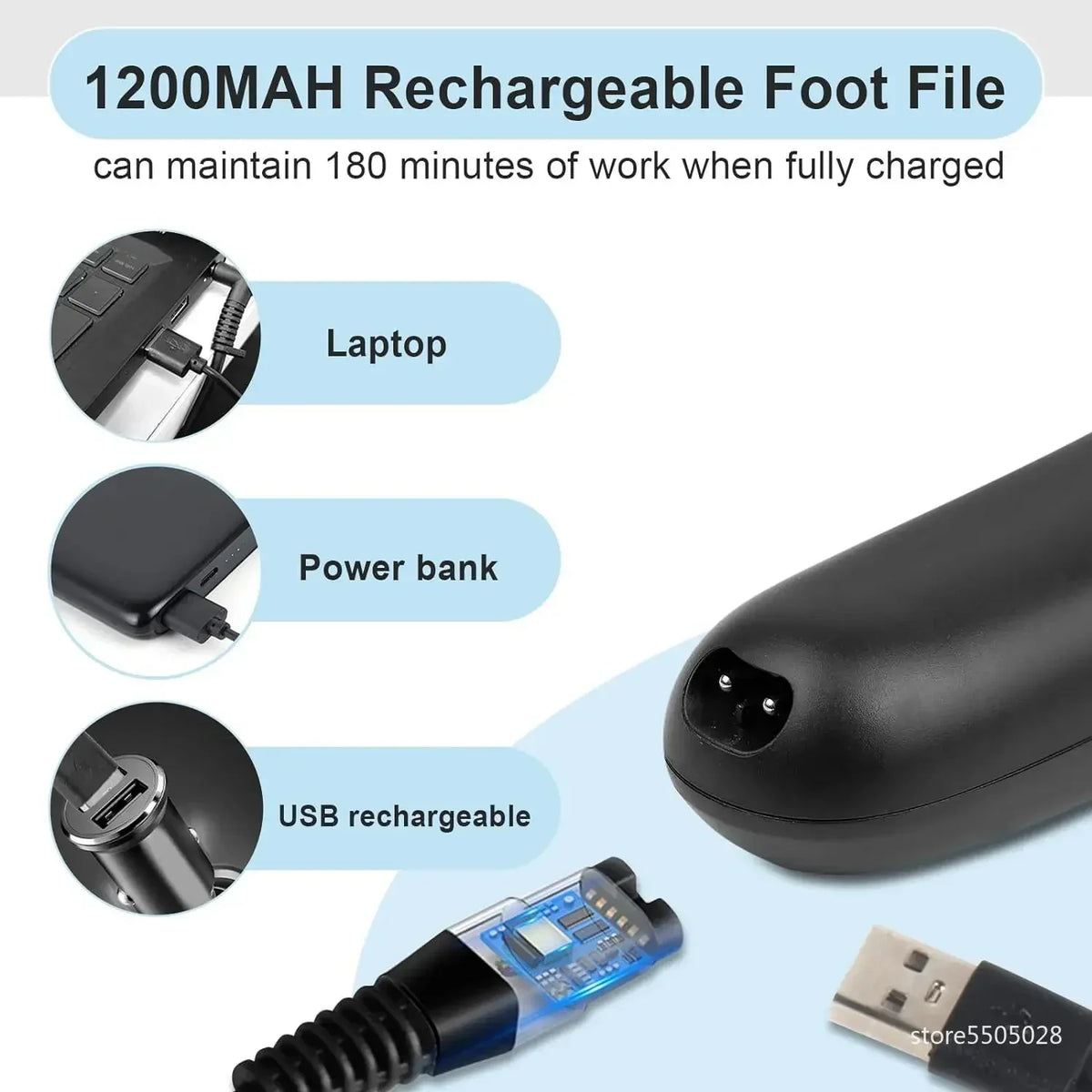 Rechargeable Electric Foot File with LCD Display & LED Light – 3 Roller Heads for Smooth, Callus-Free Feet | Thomler