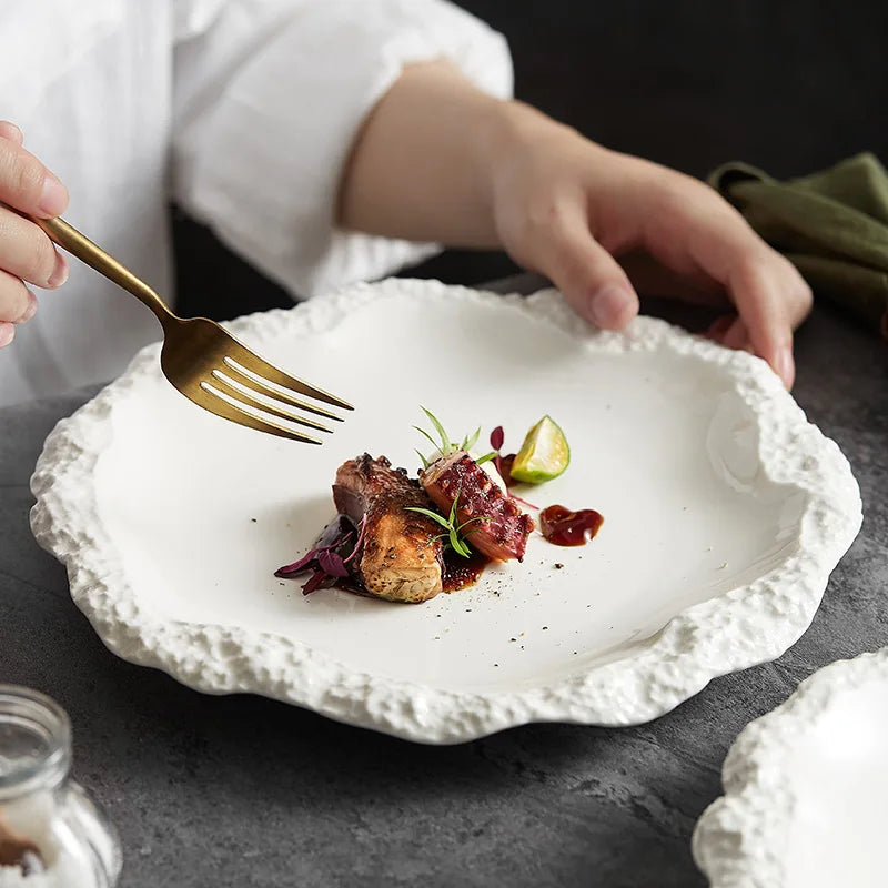 Dinner Plate Ceramic 10.5 in Rustic Dining Kitchen Serving Porcelain Tableware Large Meal Plate | Thomler