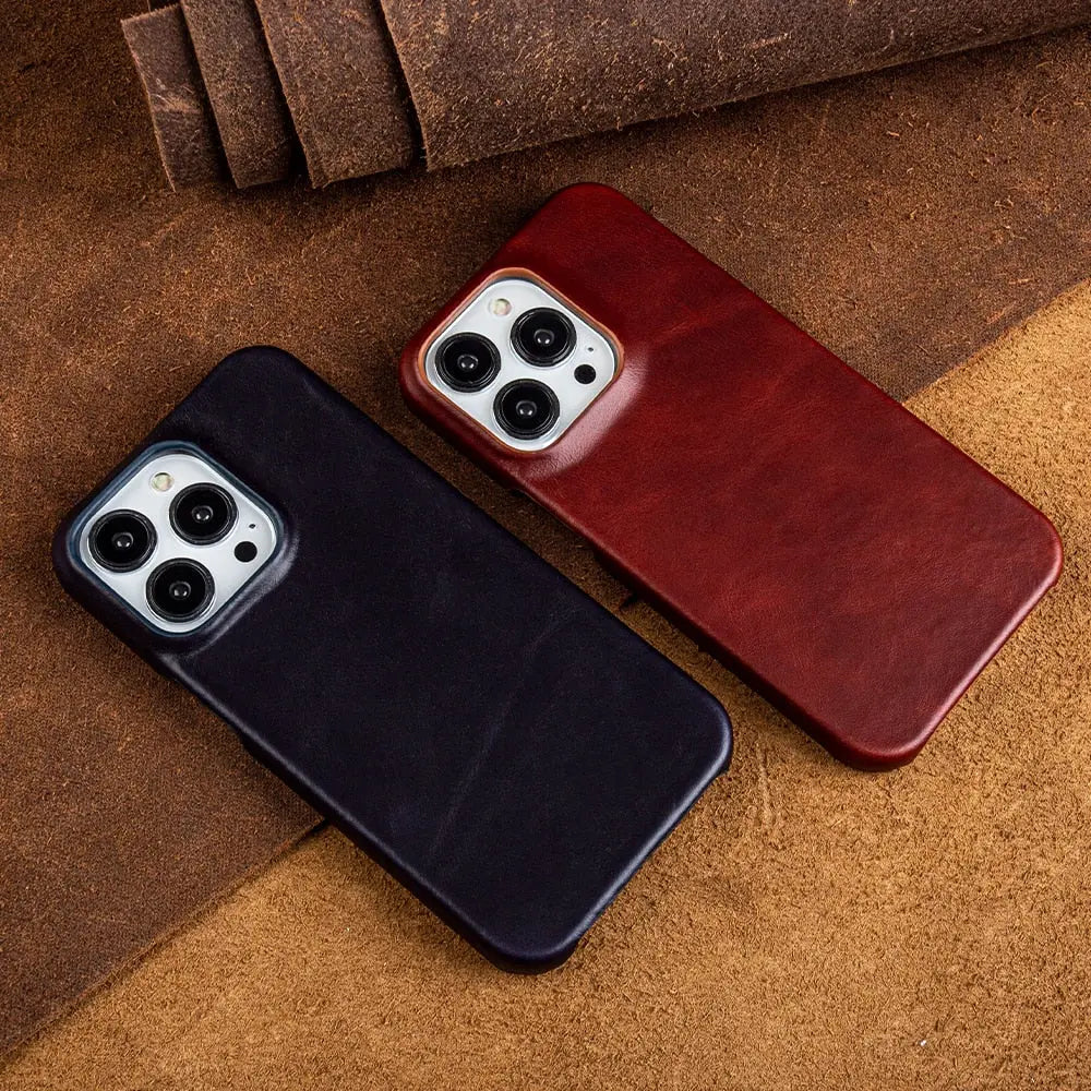 Handcrafted Full-Grain Cowhide iPhone Case – Shock-Absorbing Edge Protection with Raised Camera Lip and Port Precision | Thomler