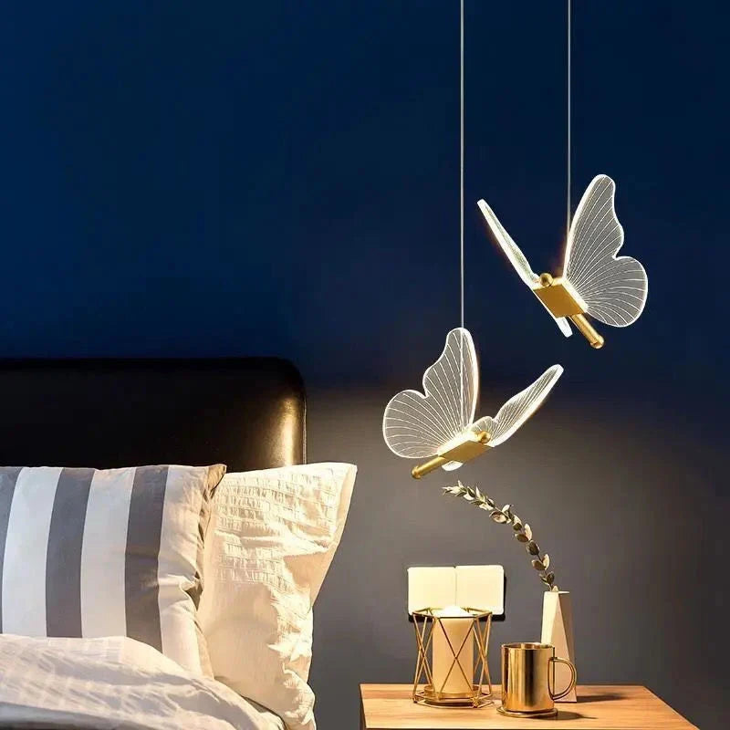 Butterfly Wing LED Hanging Light – Etched Acrylic Pendant with Adjustable Cord | Thomler