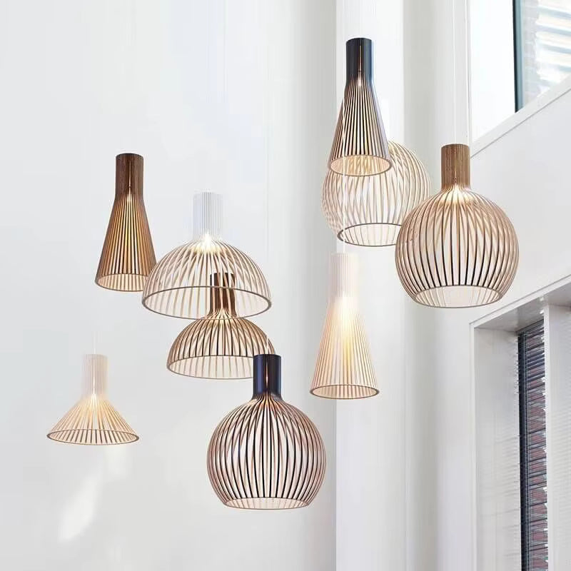 Wooden Sphere Pendant Light – Slat Design Hanging Fixture for Dining Room & Living Room | Thomler