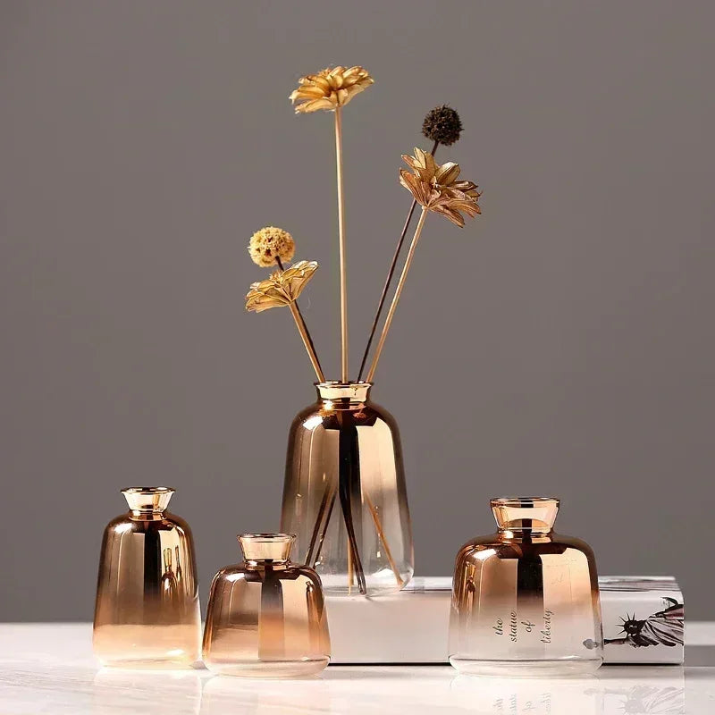 Vase Glass 4 in Rose Gold Decorative Centerpiece Floral Arrangement Home Decor | Thomler