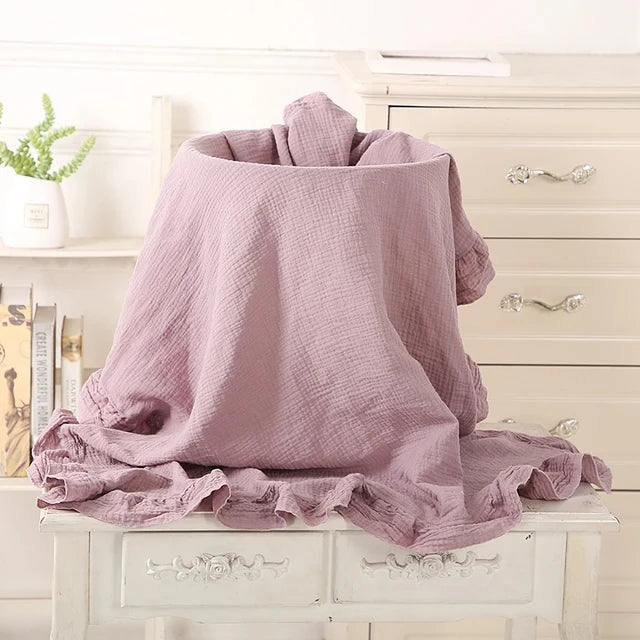 Cotton Gauze Baby Blanket with Ruffled Edges – Soft Breathable Swaddle Wrap for Newborns & Infants | Thomler
