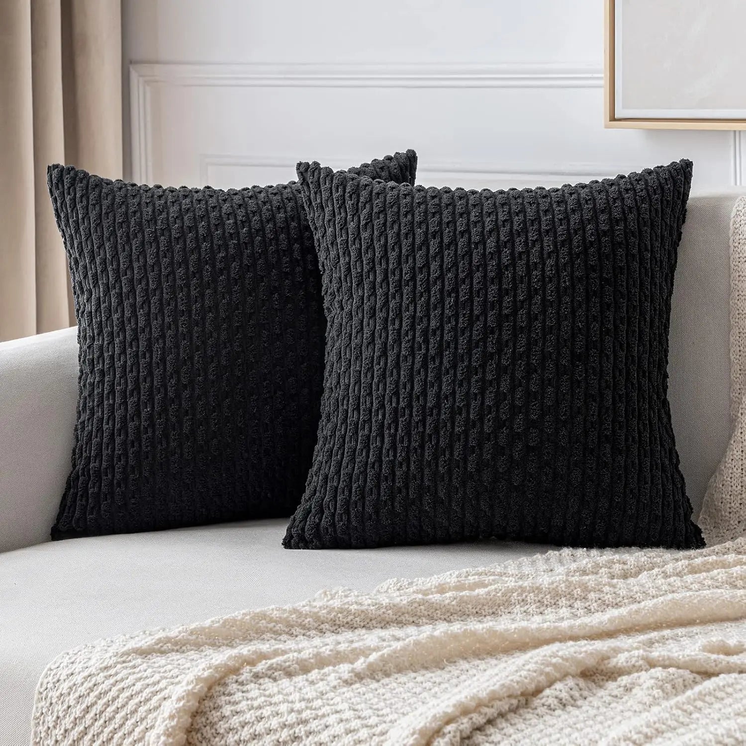 Cushion Cover Corduroy Polyester Cotton 45.0 cm x 45.0 cm Living Room Sofa Ribbed Decorative Scatter Pillow Cover | Thomler