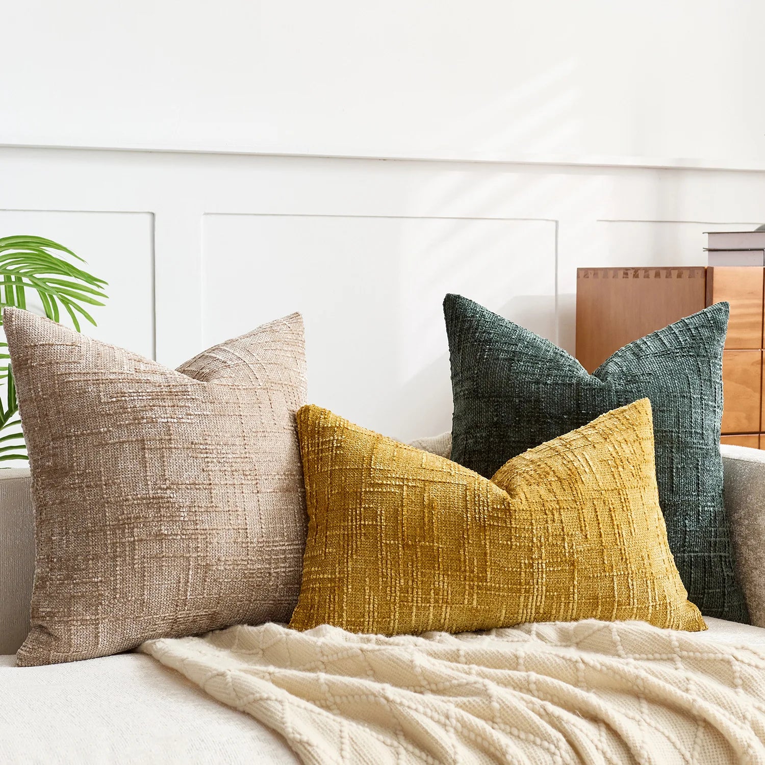 Cushion Cover Chenille 45.0 cm Decorative Sofa Bedroom Pillow Case Textured Bamboo Pattern Soft Throw Cushion | Thomler