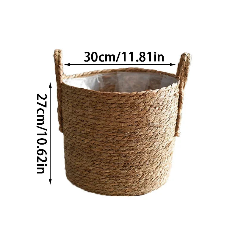 Plant Basket Seagrass Woven 35.0 cm Natural Indoor Outdoor Decorative Storage Planter Boho Scandinavian Rustic Home Decor | Thomler