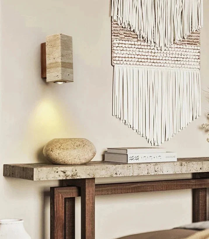 Natural Stone Sconce with Wooden Accent – Modern Wall Fixture for Bedrooms & Hallways | Thomler
