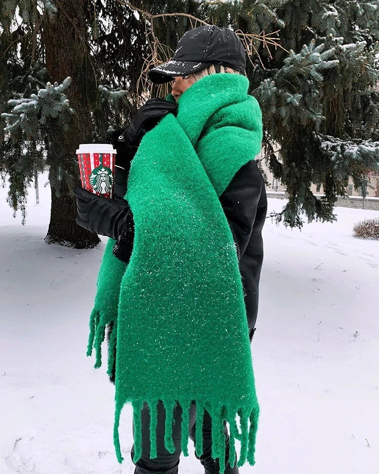Oversized Fringed Winter Scarf – Thick Cashmere-Blend Pashmina Wrap for Cold Weather | Thomler