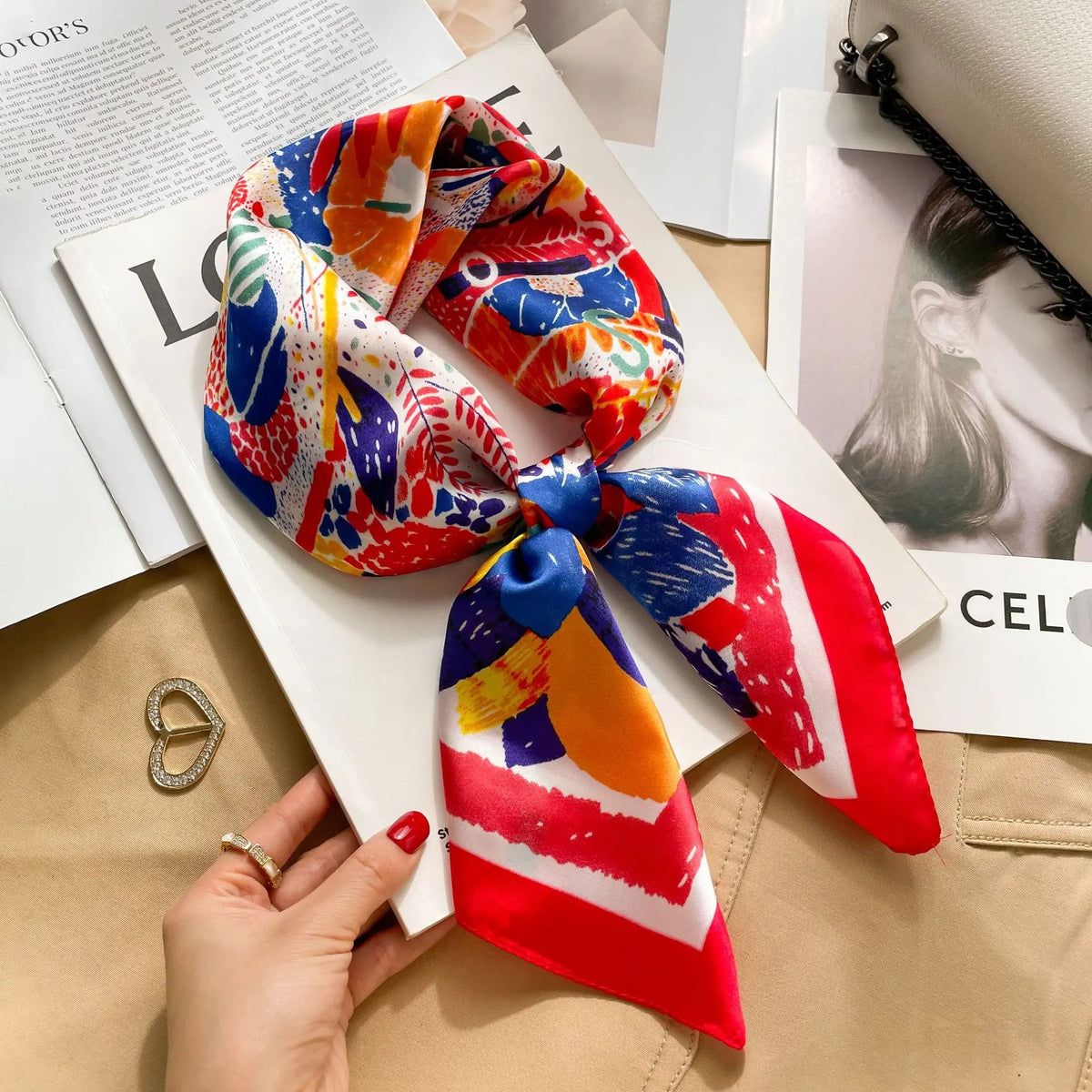 Printed Satin Square Neckerchief for Women 27.5×27.5 in Versatile Head Wrap Neck Tie Hair Ribbon Fashion Accessory | Thomler