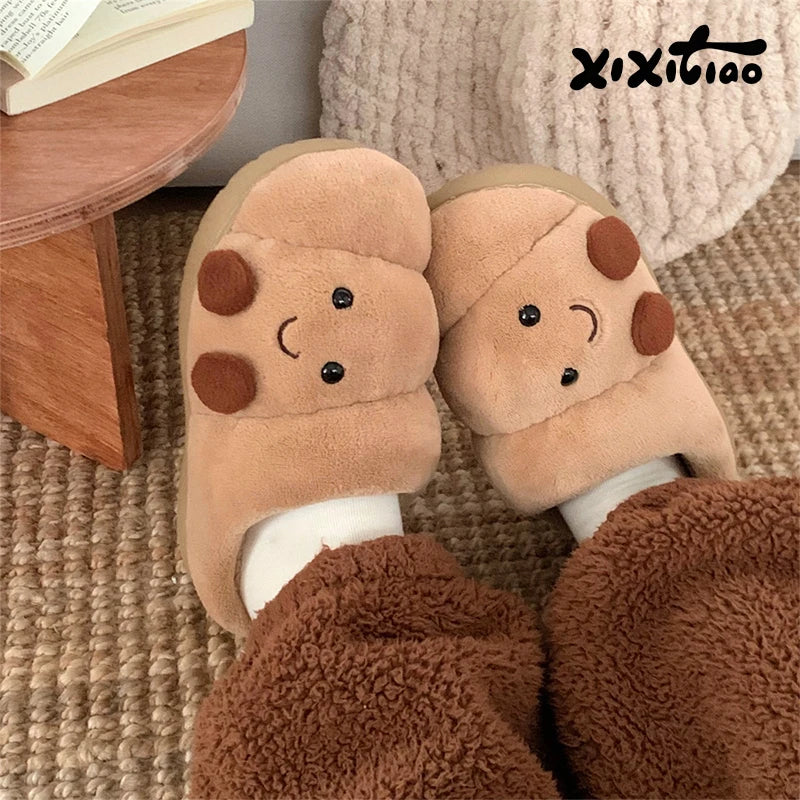 Fluffy Croissant Slippers for Women & Men – Soft Plush Indoor House Shoes with Non-Slip Sole | Thomler