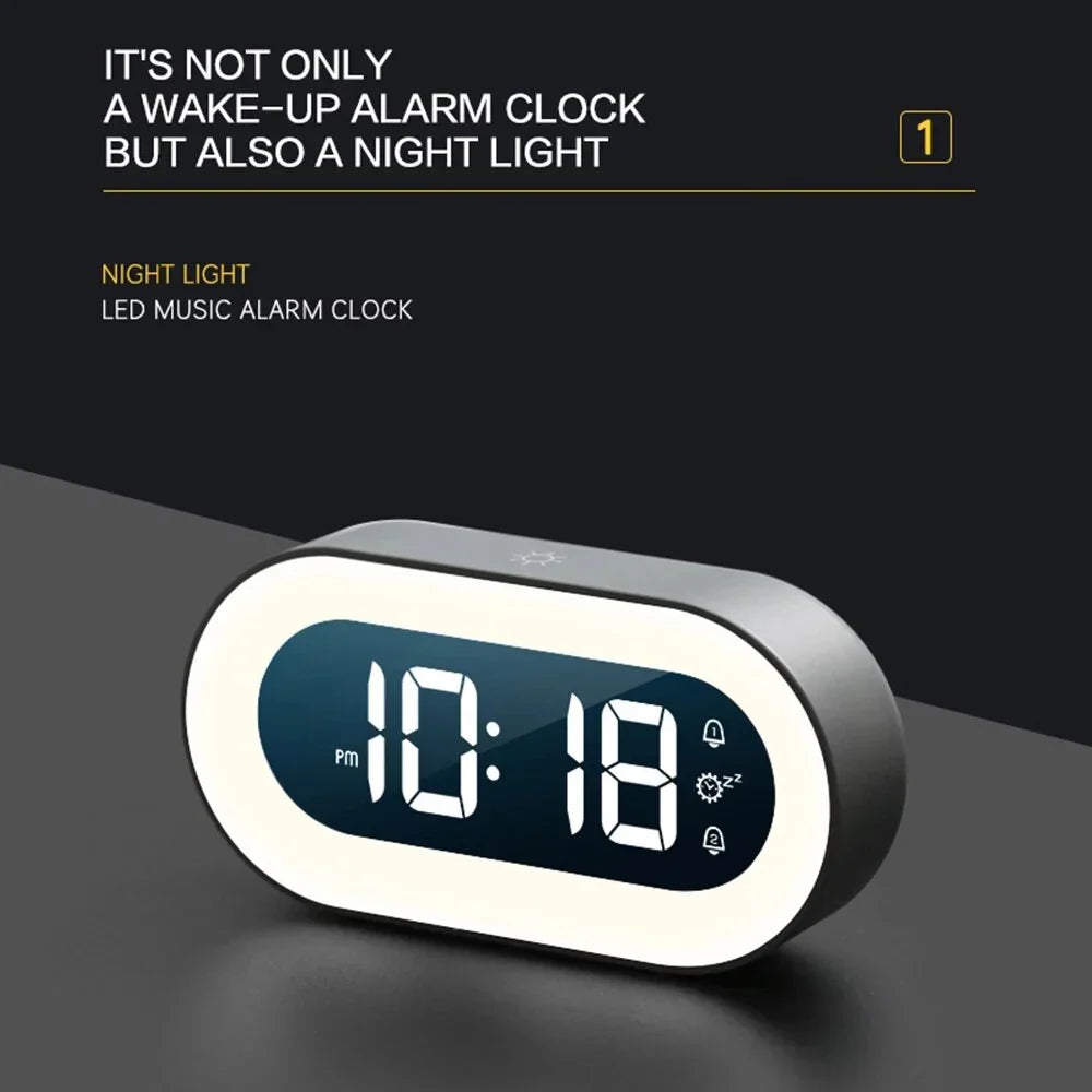 Alarm Clock LED Display USB Rechargeable Dimmable Night Light Bedroom Travel Wake Up Clock With Soothing Sounds | Thomler