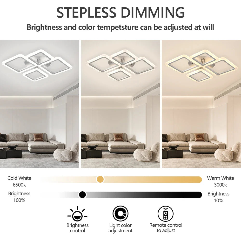 Ceiling Light Aluminium LED 128.0 cm White Dimmable Living Room Bedroom Modern Square Flush Mount Fixture | Thomler