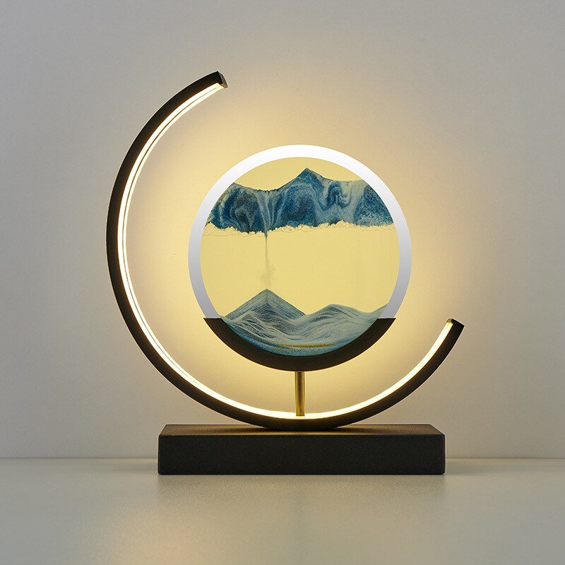 Rotating Sand Art LED Desk Lamp – Motion Sculpture with Warm Light for Office, Bedroom & Living Room Décor | Thomler