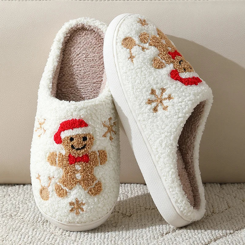 Plush Gingerbread House Slippers for Women & Men – Cozy Indoor Slides with Non-Slip Sole for Bedroom & Holiday Lounging | Thomler