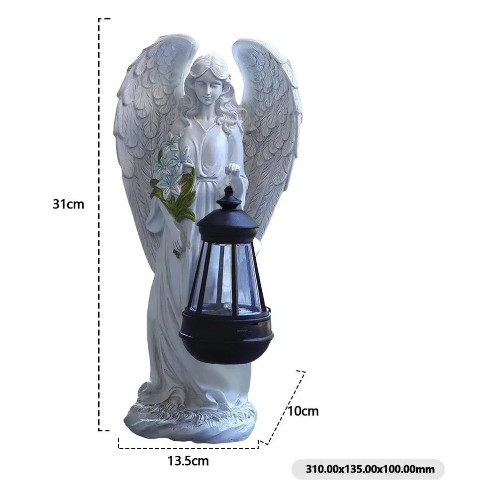 Garden Statue Resin 31.0 cm White Solar LED Lantern Waterproof Patio Memorial Decoration Outdoor Light | Thomler