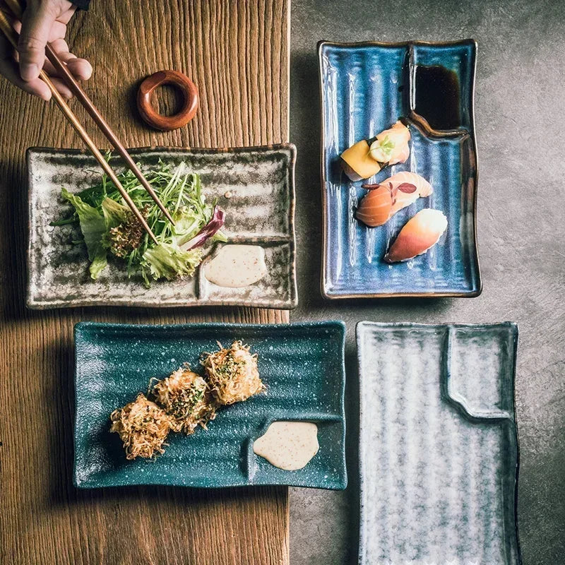 Ceramic Sushi Plate 9 in x 5 in Handmade Dining Set White Porcelain Serving Dish Elegant Tableware | Thomler
