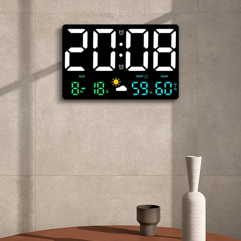 Digital Wall Clock LED 24.8 cm Colour Weather Display Bedroom Office Desk Alarm Clock Remote Control | Thomler
