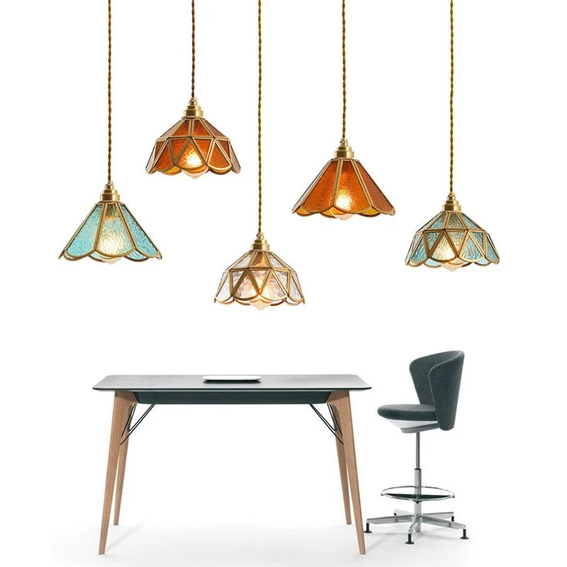 Pendant Light Stained Glass 19.0 cm Copper Tiffany Style Dining Room Kitchen Hanging Ceiling Lamp | Thomler