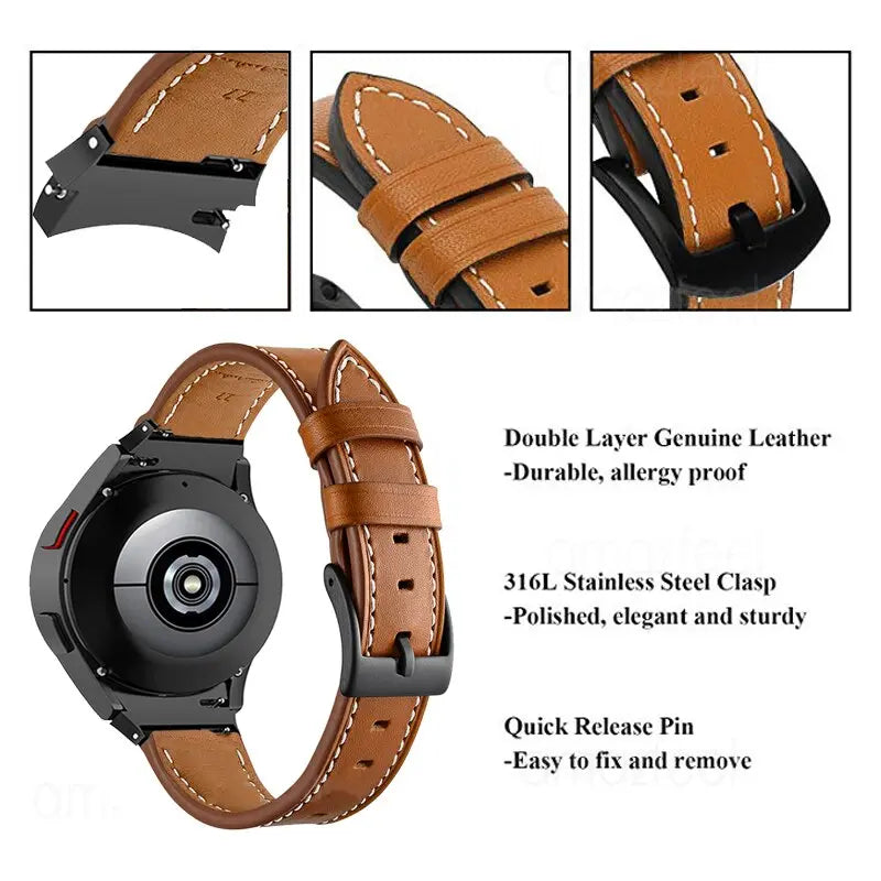Leather & Steel Smartwatch Strap for Galaxy Watch 5 – Adjustable Wristband in Multiple Finishes | Thomler