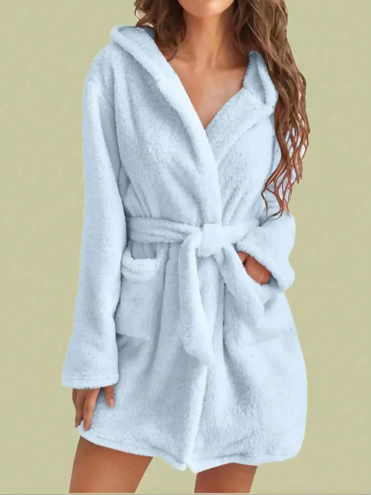 Women's Hooded Fleece Robe with Belt, Plush Loungewear for Cold Weather Relaxation at Home | Thomler