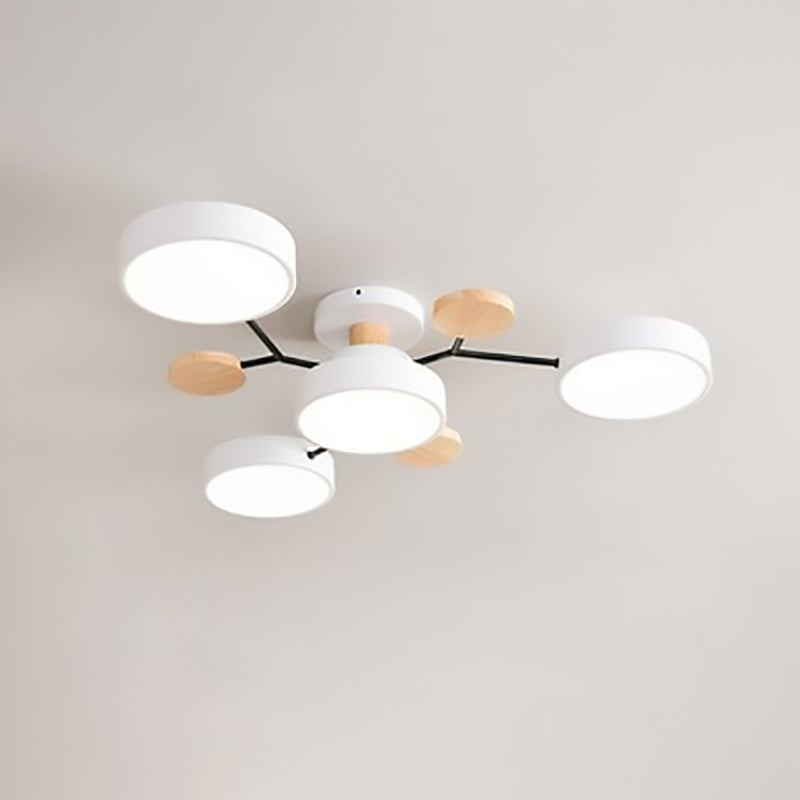 Semi-Flush Mount Ceiling Light Iron Acrylic Wood 35 in LED Living Room Bedroom Scandinavian Style Adjustable Lighting | Thomler