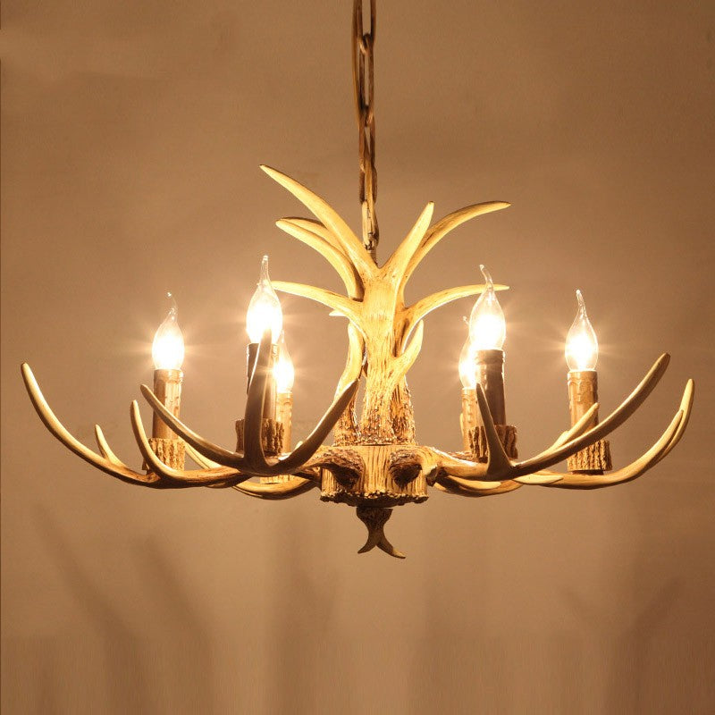 Antler-Inspired Rustic Hanging Light Fixture for Dining Room & Bedroom | Resin & Metal Design | E12 Candelabra Base | Thomler