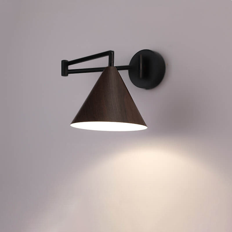 Wall Lamp Iron Conical Shade 18.0 cm Walnut Bedroom Reading Light Adjustable Swivel Arm Modern Indoor Sconce | Thomler