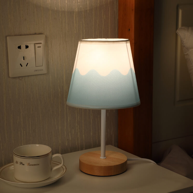 Wood Accent LED Table Lamp with Fabric Shade – USB Powered for Bedroom, Nightstand & Living Room | Thomler