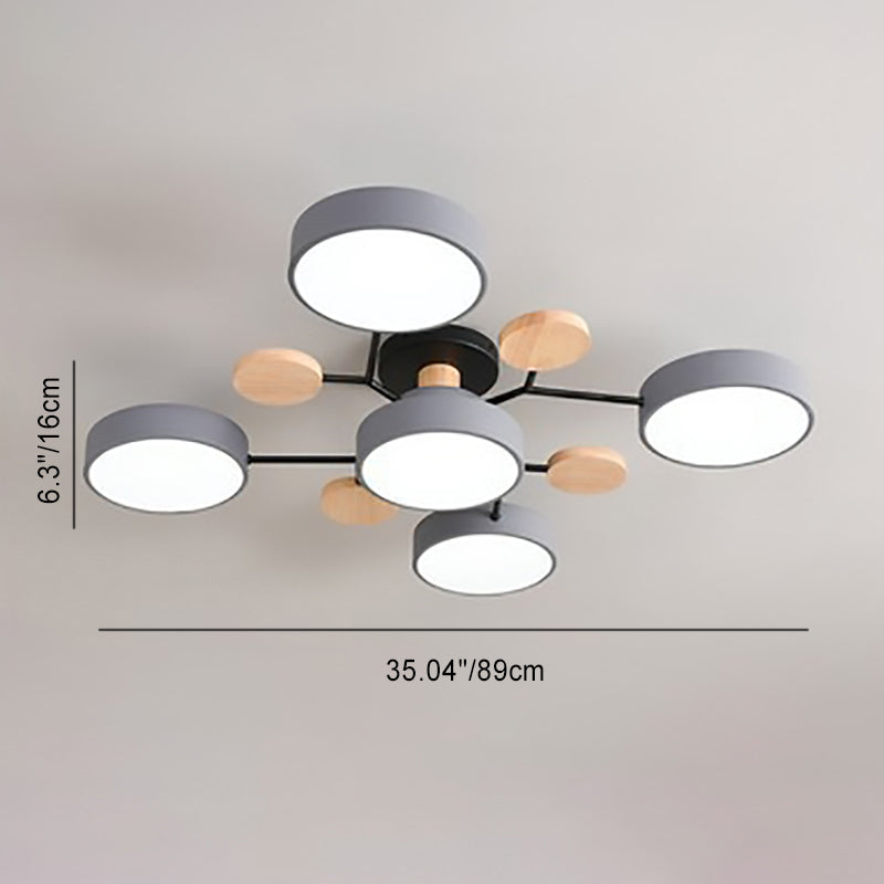 Semi-Flush Mount Ceiling Light Iron Acrylic Wood 35 in LED Living Room Bedroom Scandinavian Style Adjustable Lighting | Thomler