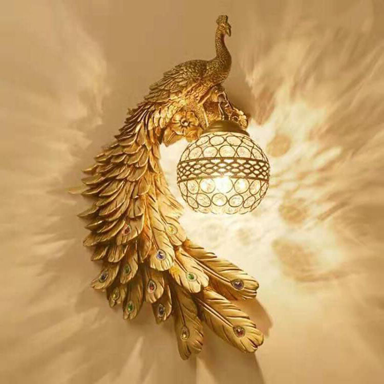 Wall Lamp Resin Peacock Crystal Shade 30.0 cm Multicolour Art Deco Bedroom Hallway Decorative Lighting Fixture | Thomler