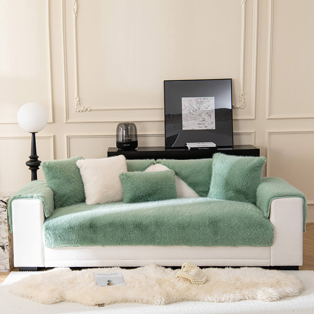 Plush Faux Mink Couch Protector with Grip-Back – Furniture Throw for Living Room Sofa Loveseat Chair Sectional | Thomler