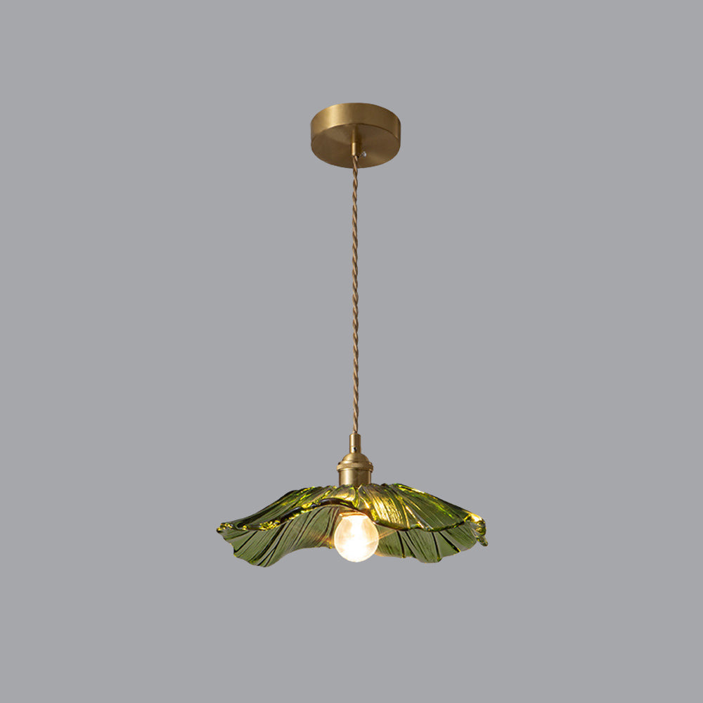 Floral Glass Pendant or Flush Mount Light – Vintage Brass Accent Fixture for Dining Room, Bedroom | Thomler