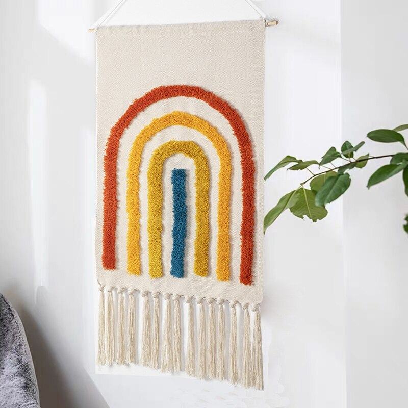 Handwoven Geometric Wall Hanging Tapestry with Tassel Fringe for Living Room, Bedroom & Boho Home Decor | Thomler