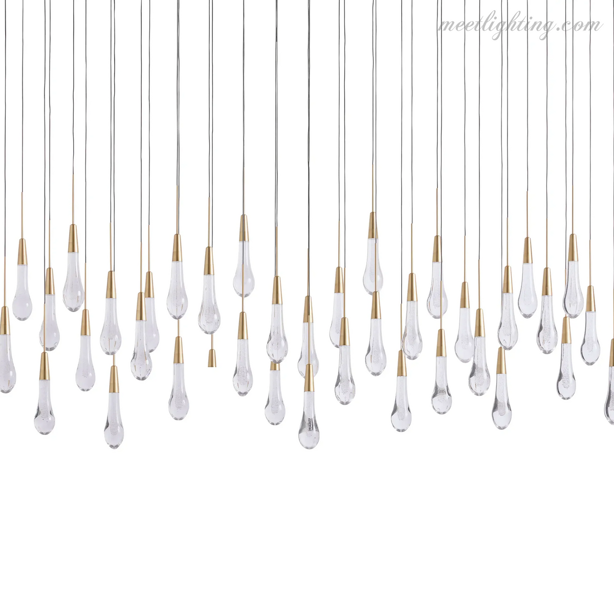 Linear LED Chandelier with Textured Glass Drops – Adjustable Height – Brass Bronze Nickel – 37 to 120 Inch – Dining Room Kitchen Island | Thomler