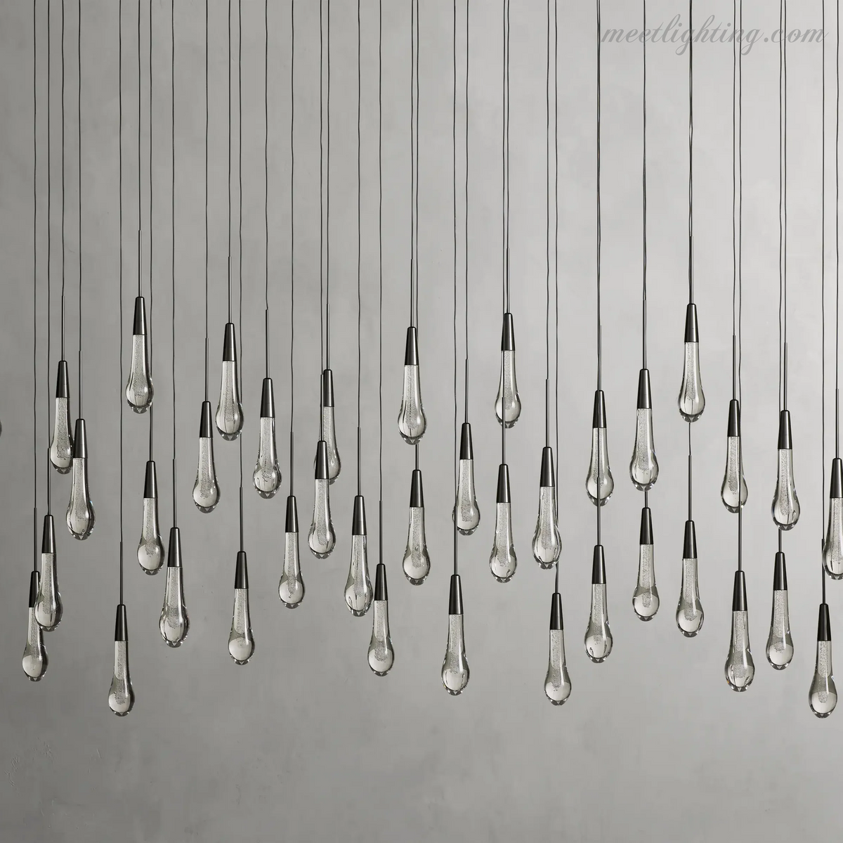 Linear LED Chandelier with Textured Glass Drops – Adjustable Height – Brass Bronze Nickel – 37 to 120 Inch – Dining Room Kitchen Island | Thomler