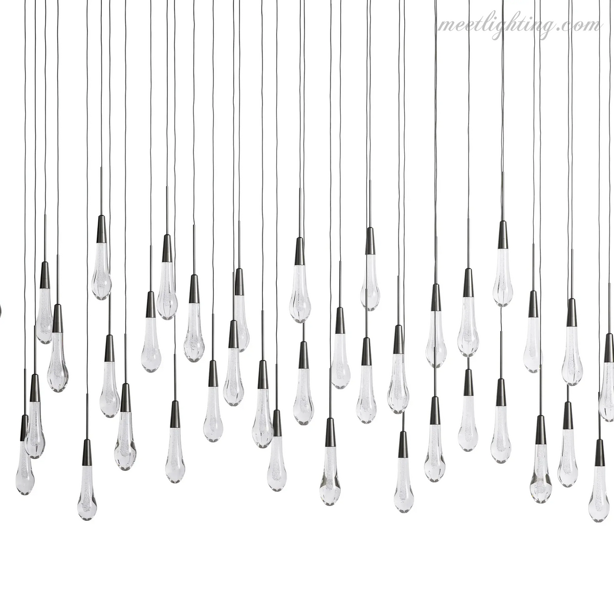 Linear LED Chandelier with Textured Glass Drops – Adjustable Height – Brass Bronze Nickel – 37 to 120 Inch – Dining Room Kitchen Island | Thomler