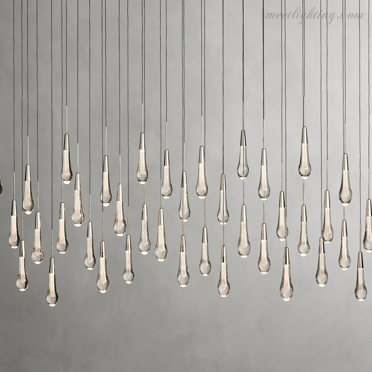 Linear LED Chandelier with Textured Glass Drops – Adjustable Height – Brass Bronze Nickel – 37 to 120 Inch – Dining Room Kitchen Island | Thomler