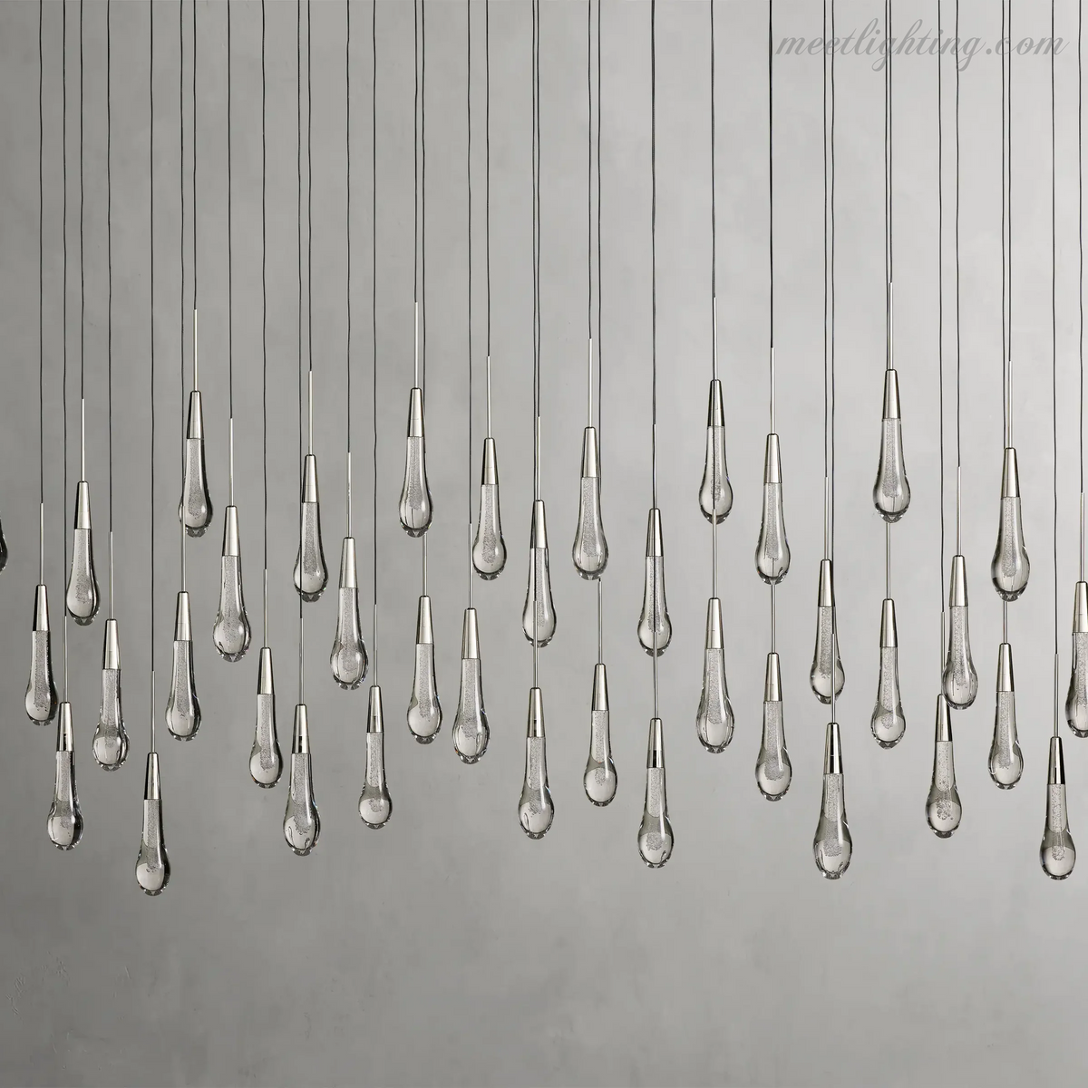 Linear LED Chandelier with Textured Glass Drops – Adjustable Height – Brass Bronze Nickel – 37 to 120 Inch – Dining Room Kitchen Island | Thomler